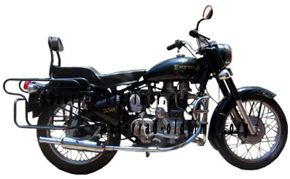 Oldtimer Motorrad Enfield 350cc. Solche Maschinen gibt es in Indien schon für unter 1000 Euro gebraucht zu kaufen.